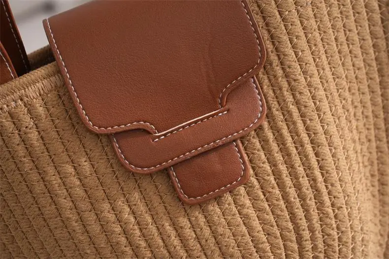 Vintage Woven Shoulder Bag with Crossbody Strap Brown — feature 3