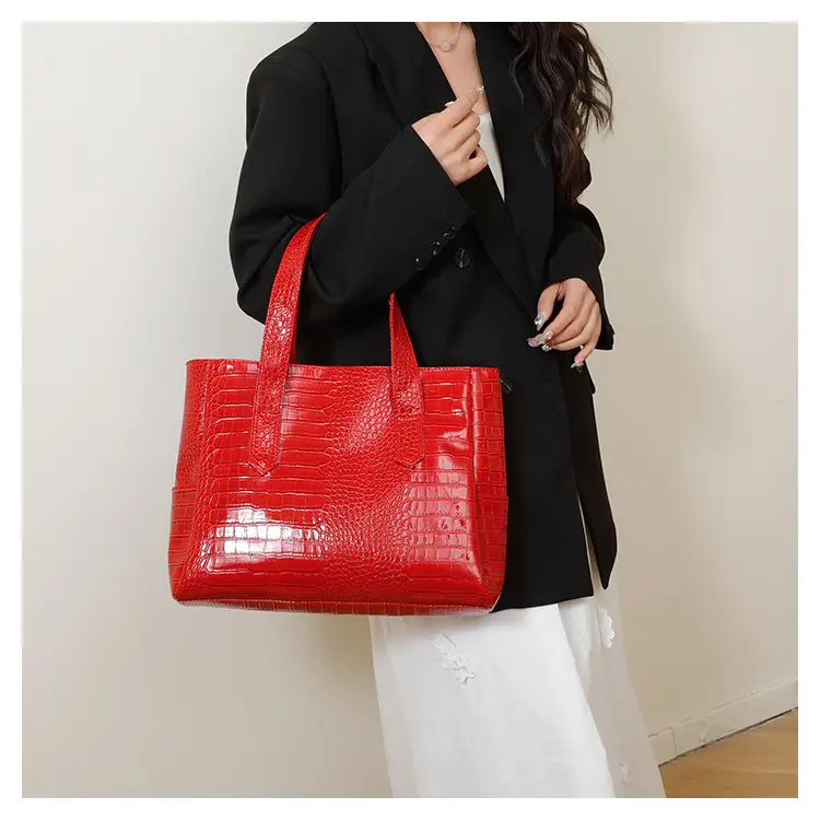 Red Croc PU Leather Crossbody Bag for Women