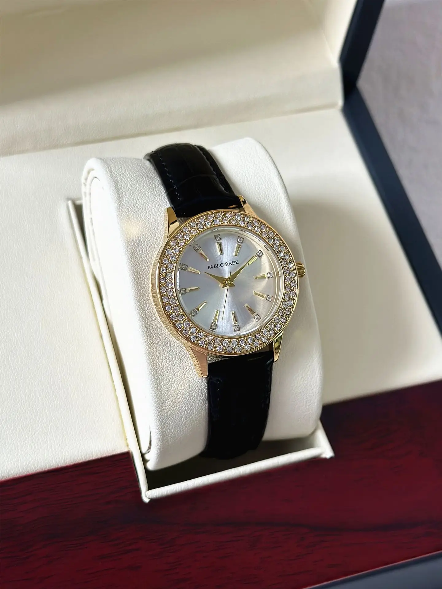 Gold Diamond Women's Quartz Watch with Brown Leather Strap — feature 21
