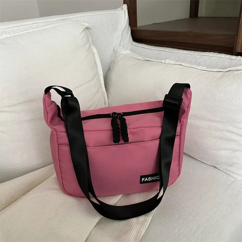 Pink Casual Shoulder Bag for Women with Black Strap - Image 6