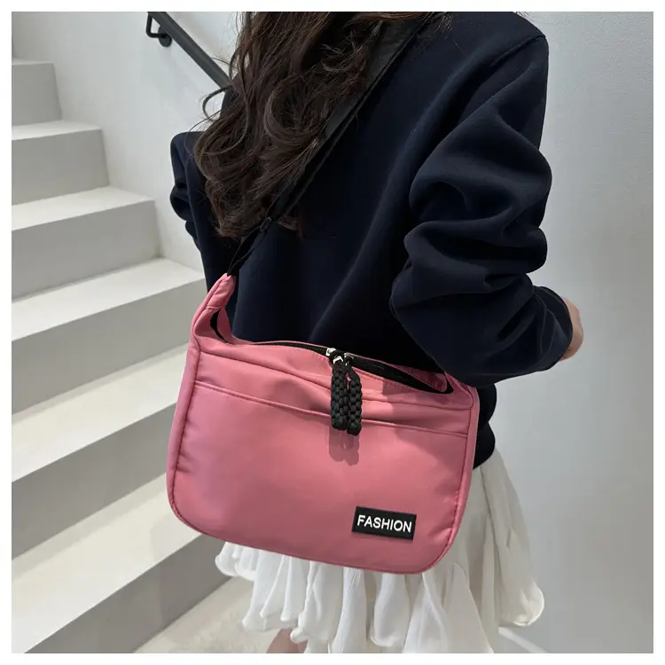 Pink Casual Shoulder Bag for Women with Black Strap — feature 9