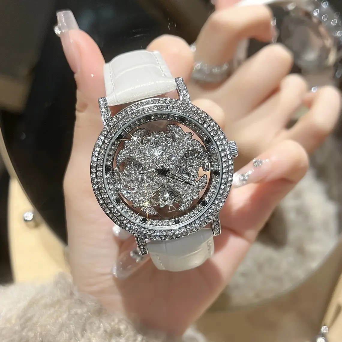 Women Cross-Border Rhinestone Watch Silver Crystal Band - Image 3