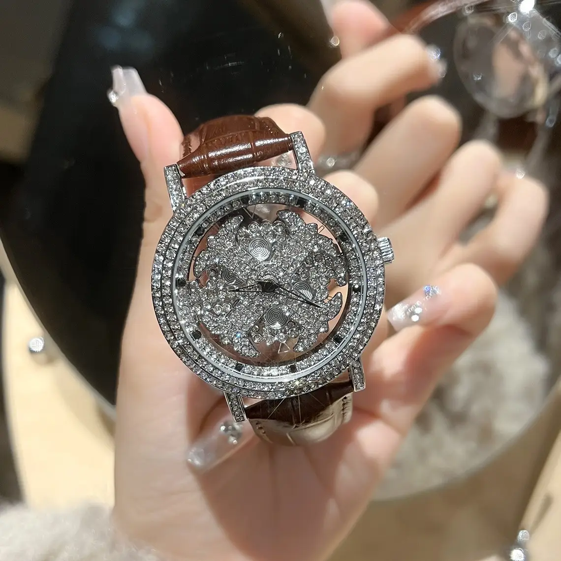 Women Cross-Border Rhinestone Watch Silver Crystal Band - Image 5