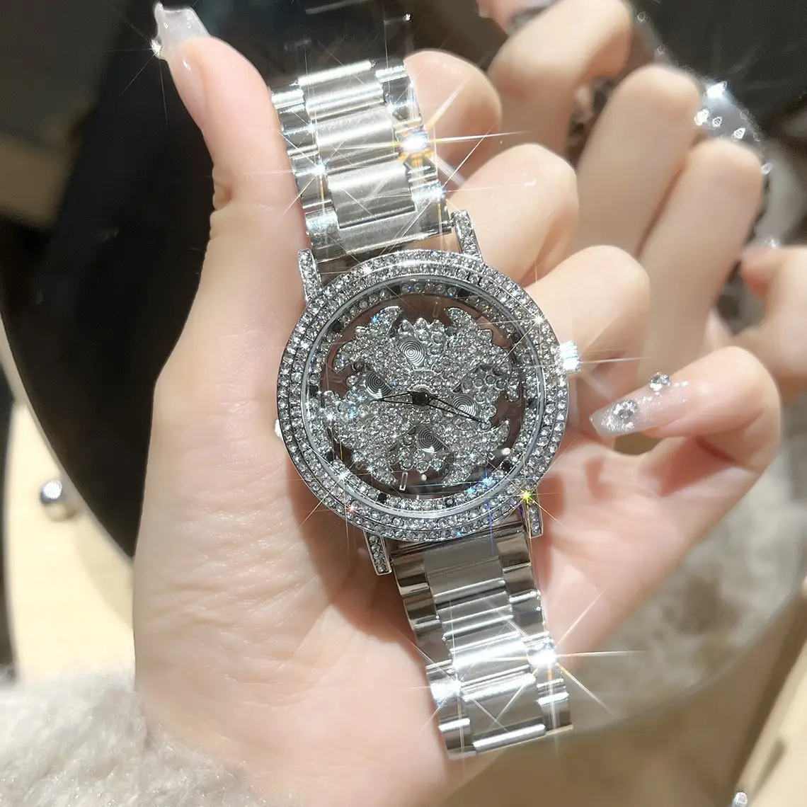 Women Cross-Border Rhinestone Watch Silver Crystal Band - Image 2
