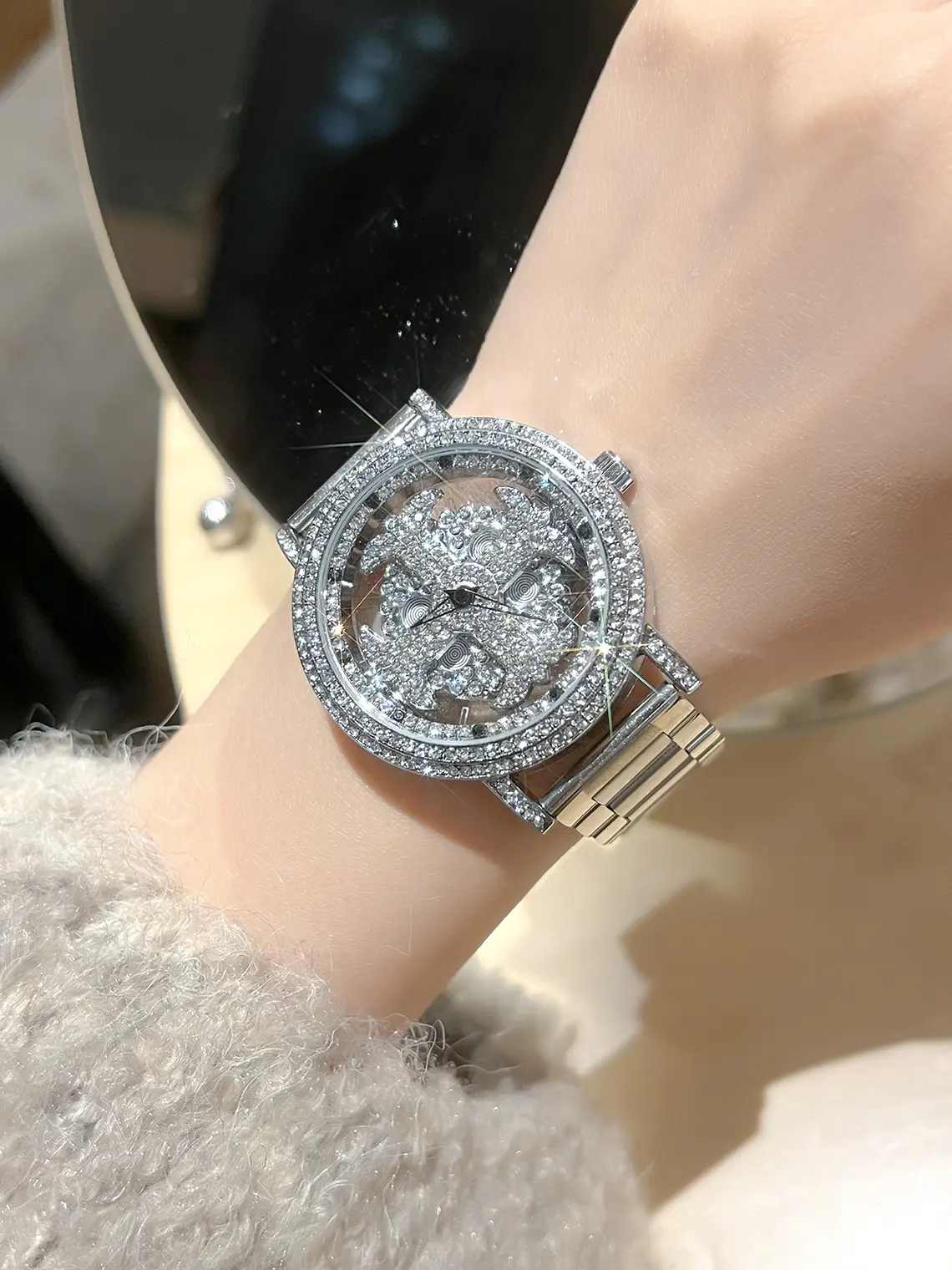 Women Cross-Border Rhinestone Watch Silver Crystal Band — feature 1