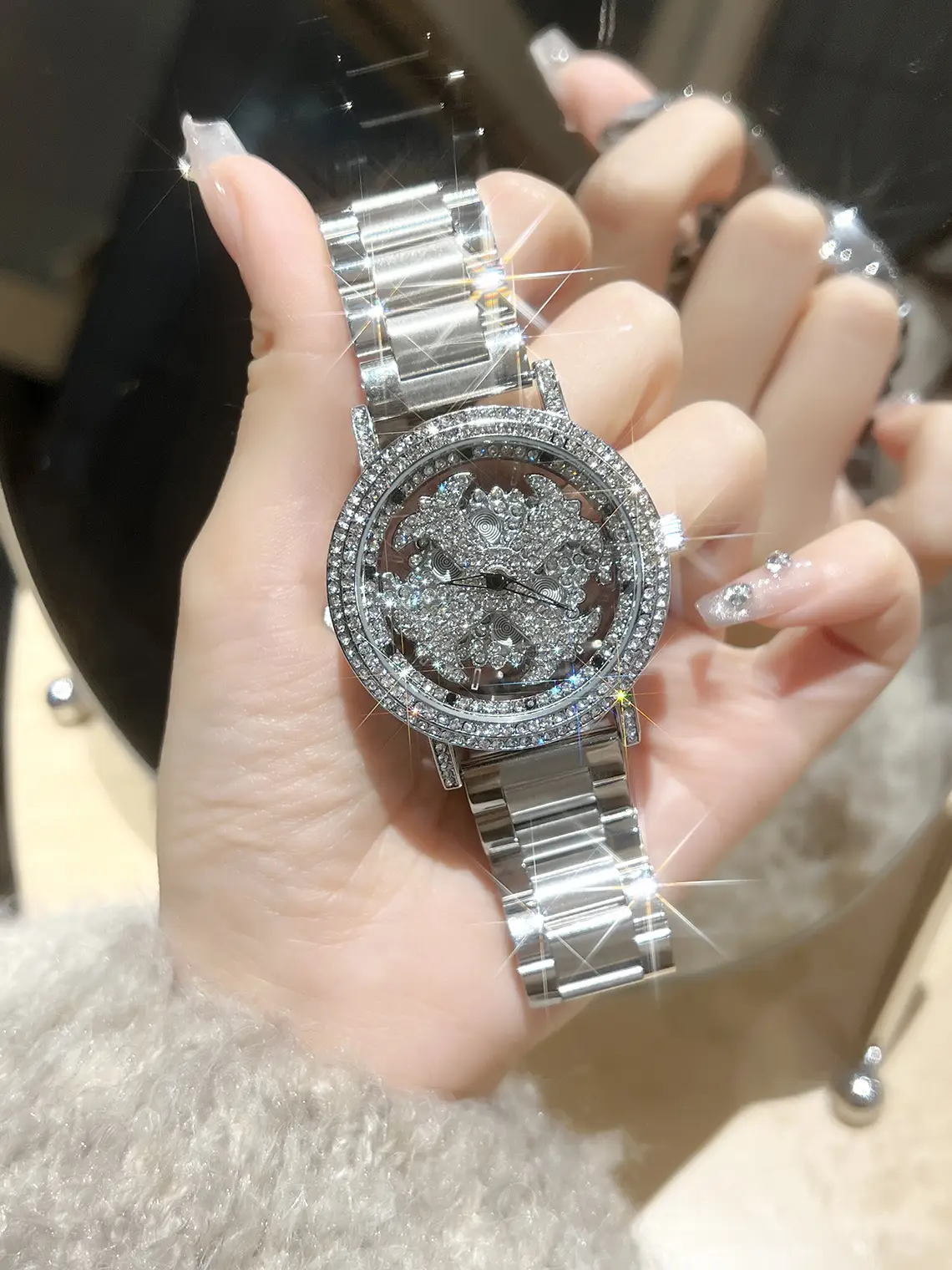 Women Cross-Border Rhinestone Watch Silver Crystal Band — feature 4