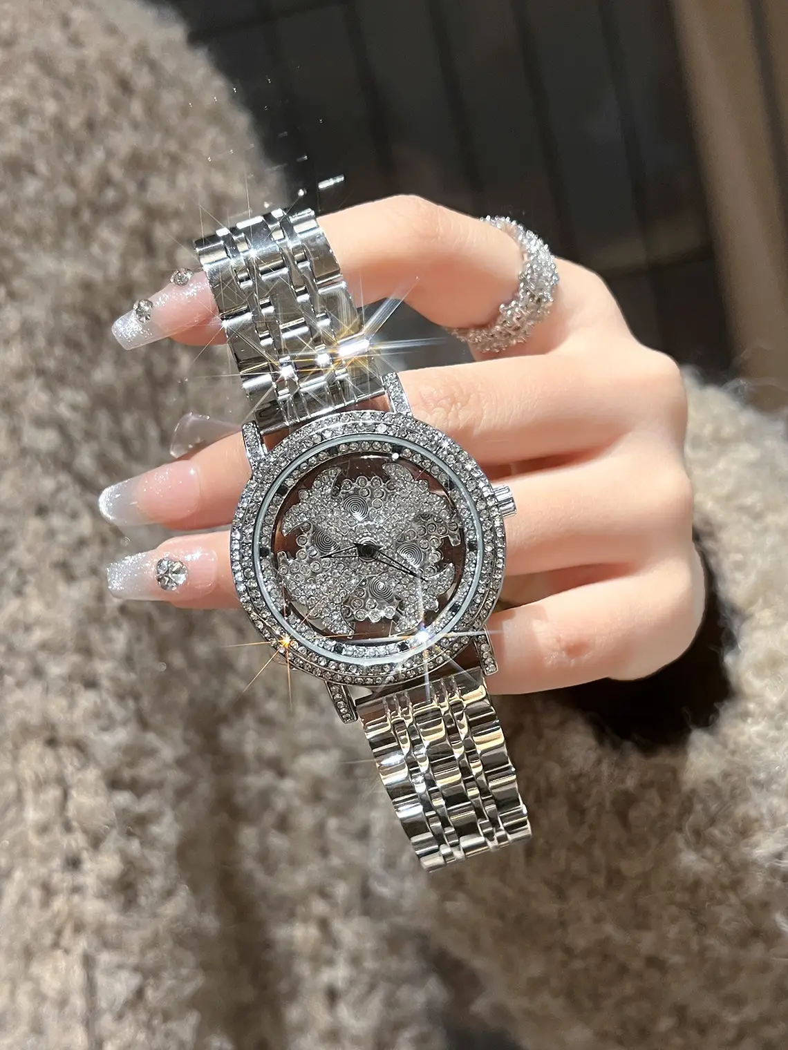 Women Cross-Border Rhinestone Watch Silver Crystal Band — feature 5