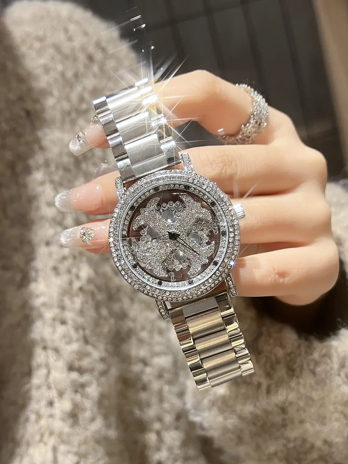 Women Cross-Border Rhinestone Watch Silver Crystal Band — feature 6