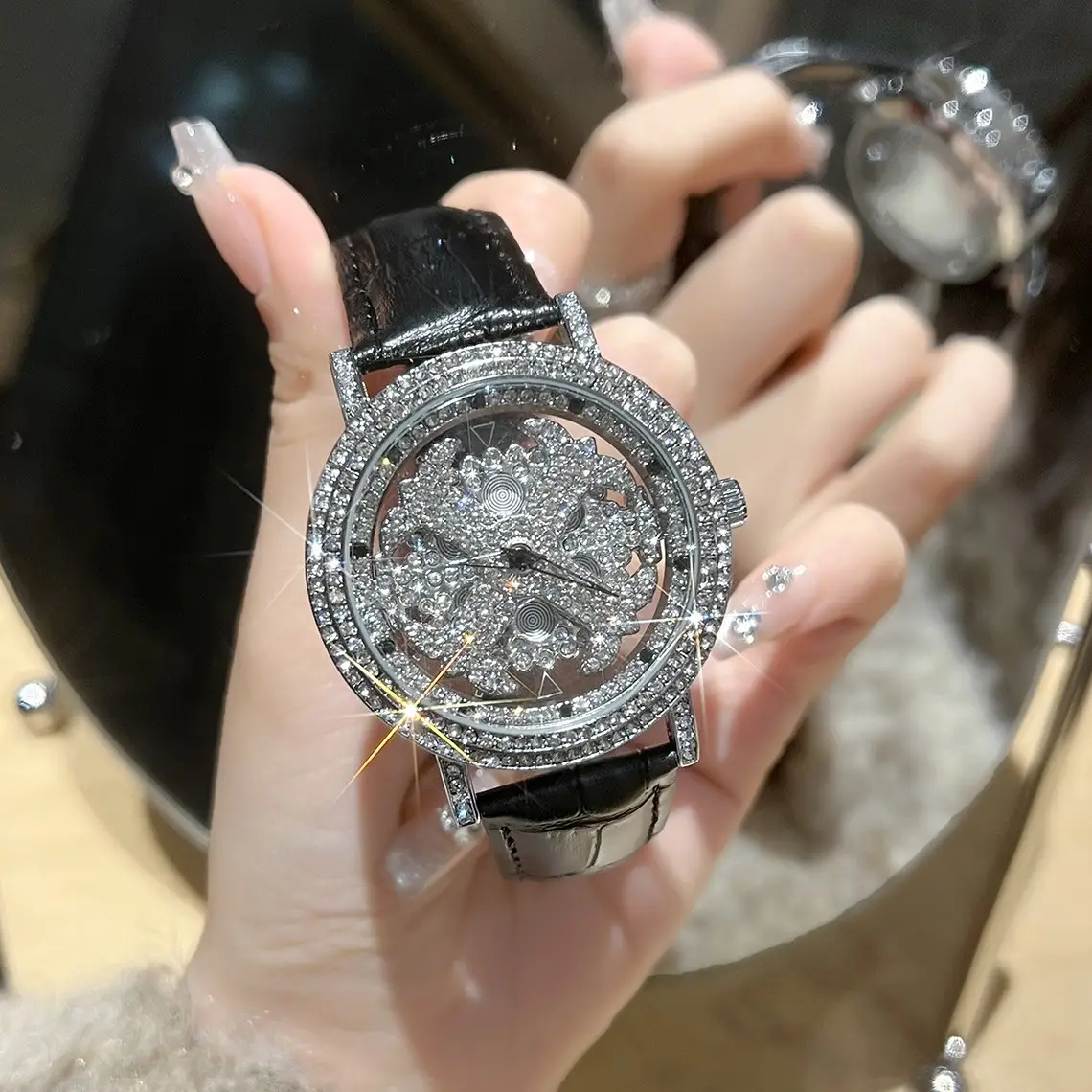 Women Cross-Border Rhinestone Watch Silver Crystal Band - Image 4