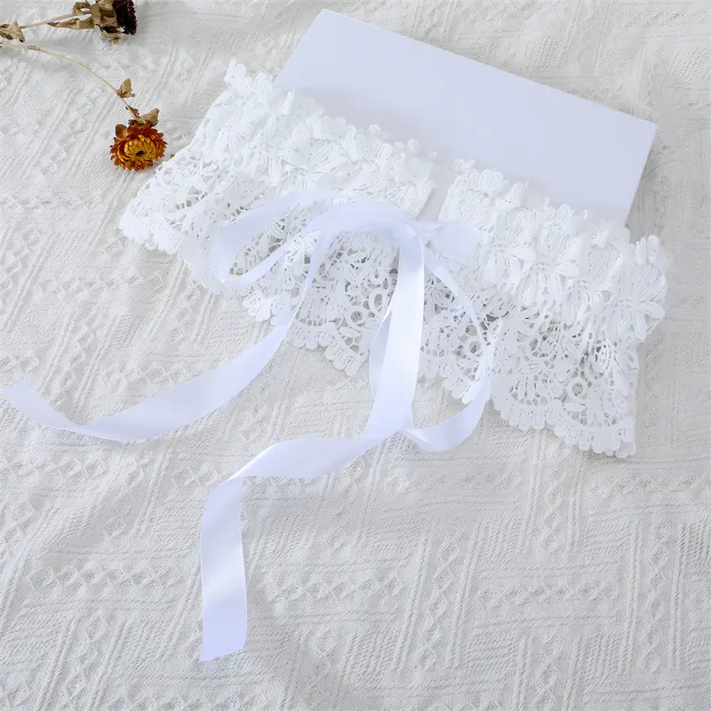 White Lace Wide Belt with Ribbon for Women — feature 11