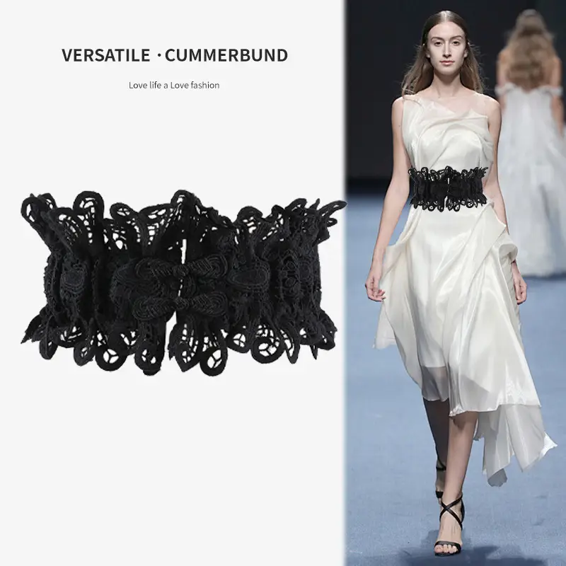 White Lace Wide Belt with Ribbon for Women — feature 5