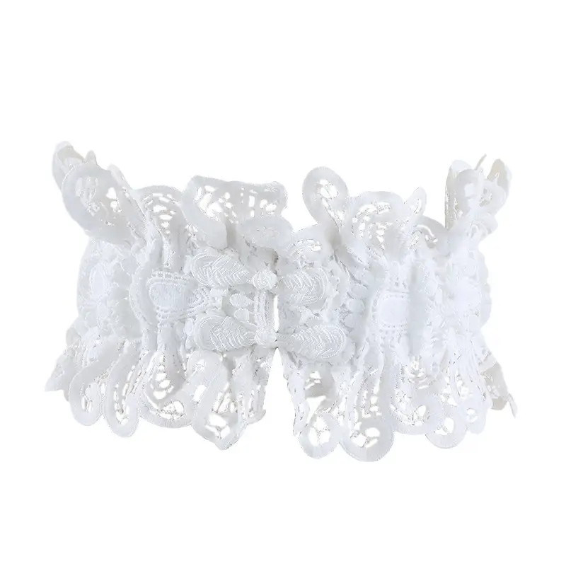 White Lace Wide Belt with Ribbon for Women - Image 2