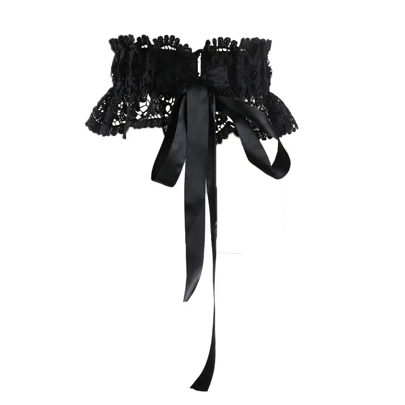 White Lace Wide Belt with Ribbon for Women - Image 3