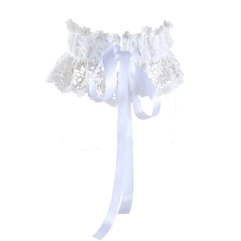 White Lace Wide Belt with Ribbon for Women - Image 4