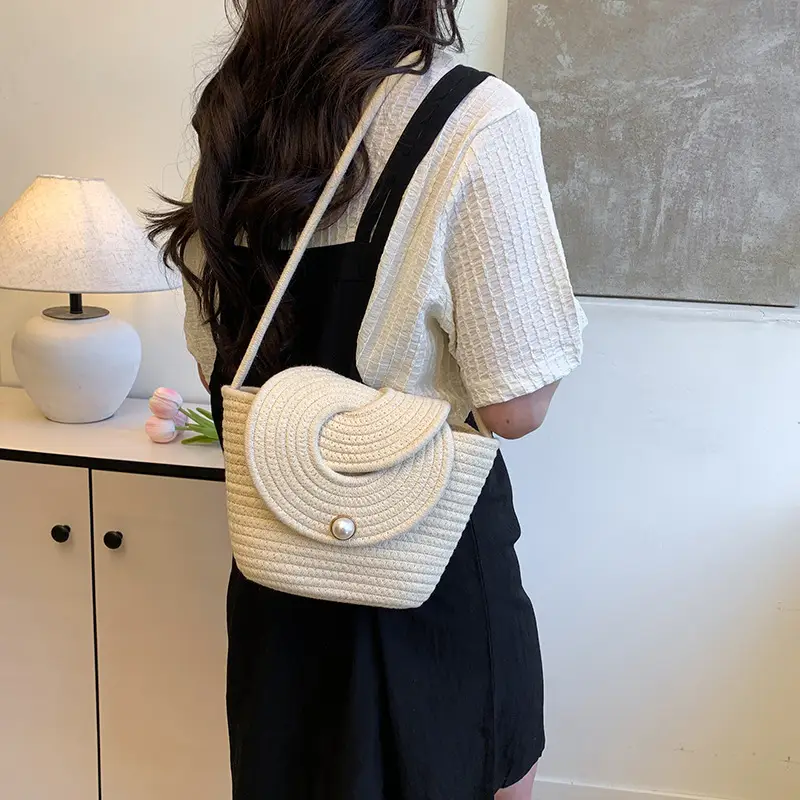 Pearl Flap Crossbody Bag Women Casual Mini Beach Bag - Image 6