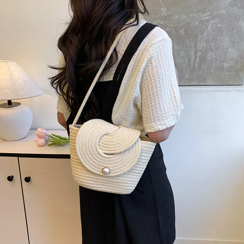 Pearl Flap Crossbody Bag Women Casual Mini Beach Bag - Image 7