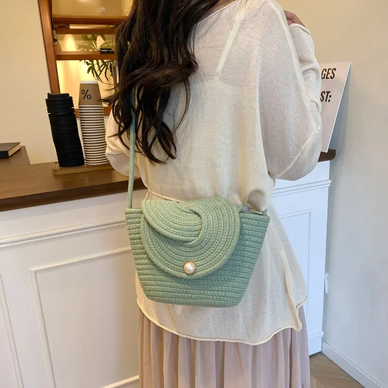Pearl Flap Crossbody Bag Women Casual Mini Beach Bag - Image 3