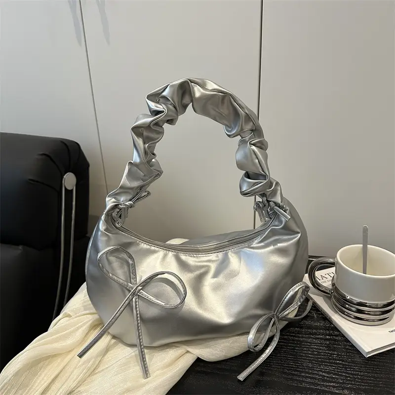 Women's White Drawstring Bow Crossbody Bag Large Capacity - Image 6