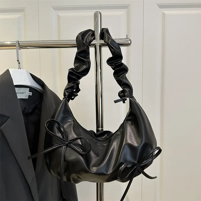 Women's White Drawstring Bow Crossbody Bag Large Capacity - Image 7