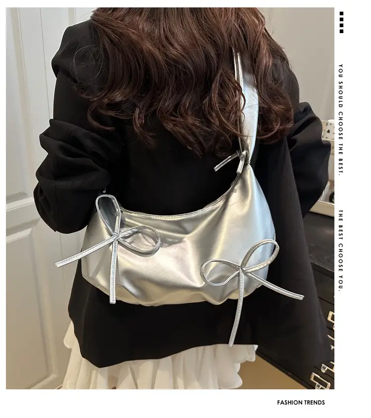 Women's White Drawstring Bow Crossbody Bag Large Capacity — feature 1