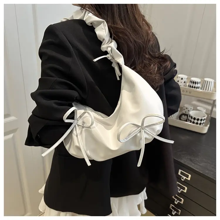 Women's White Drawstring Bow Crossbody Bag Large Capacity — feature 10