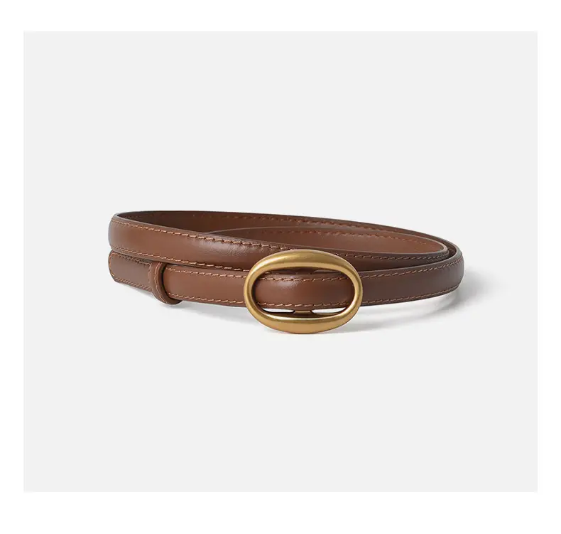 Women's Black Genuine Leather Belt with Gold Buckle — feature 10