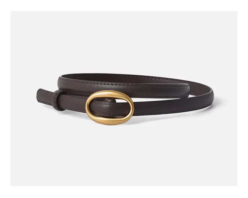 Women's Black Genuine Leather Belt with Gold Buckle — feature 11