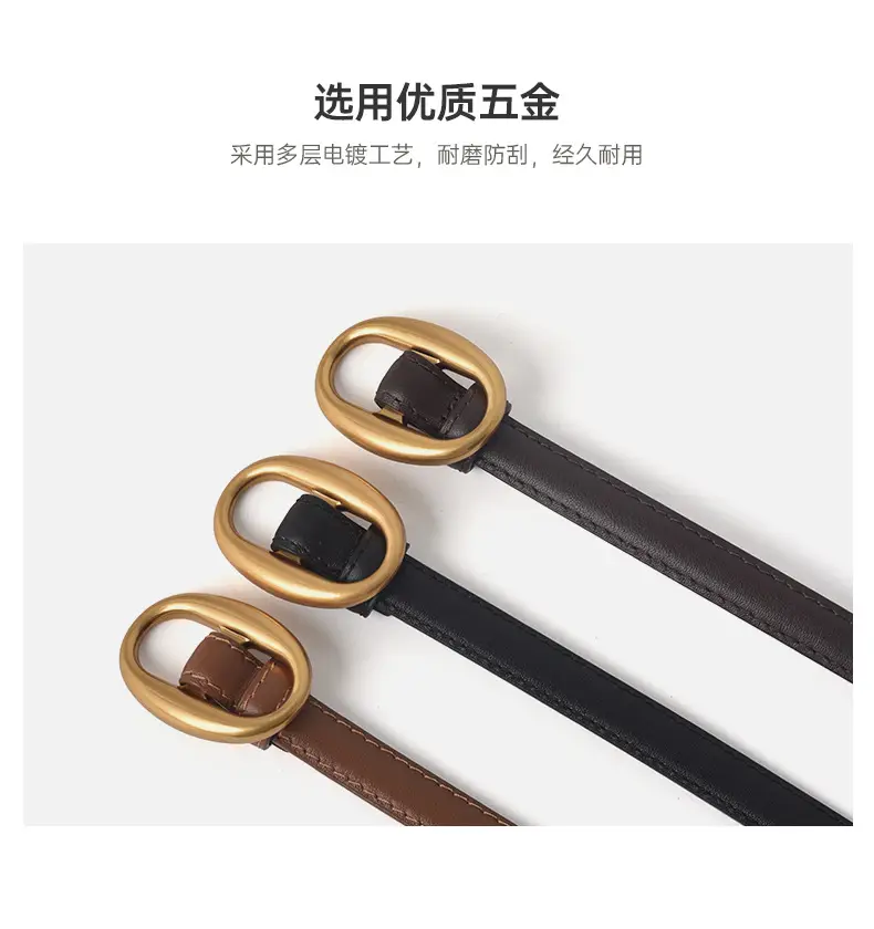 Women's Black Genuine Leather Belt with Gold Buckle — feature 6