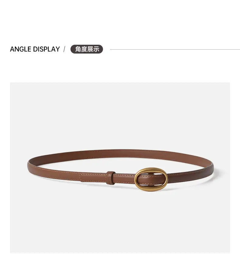 Women's Black Genuine Leather Belt with Gold Buckle — feature 8