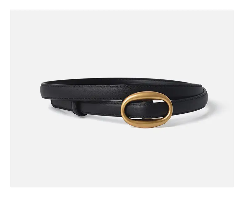 Women's Black Genuine Leather Belt with Gold Buckle — feature 9