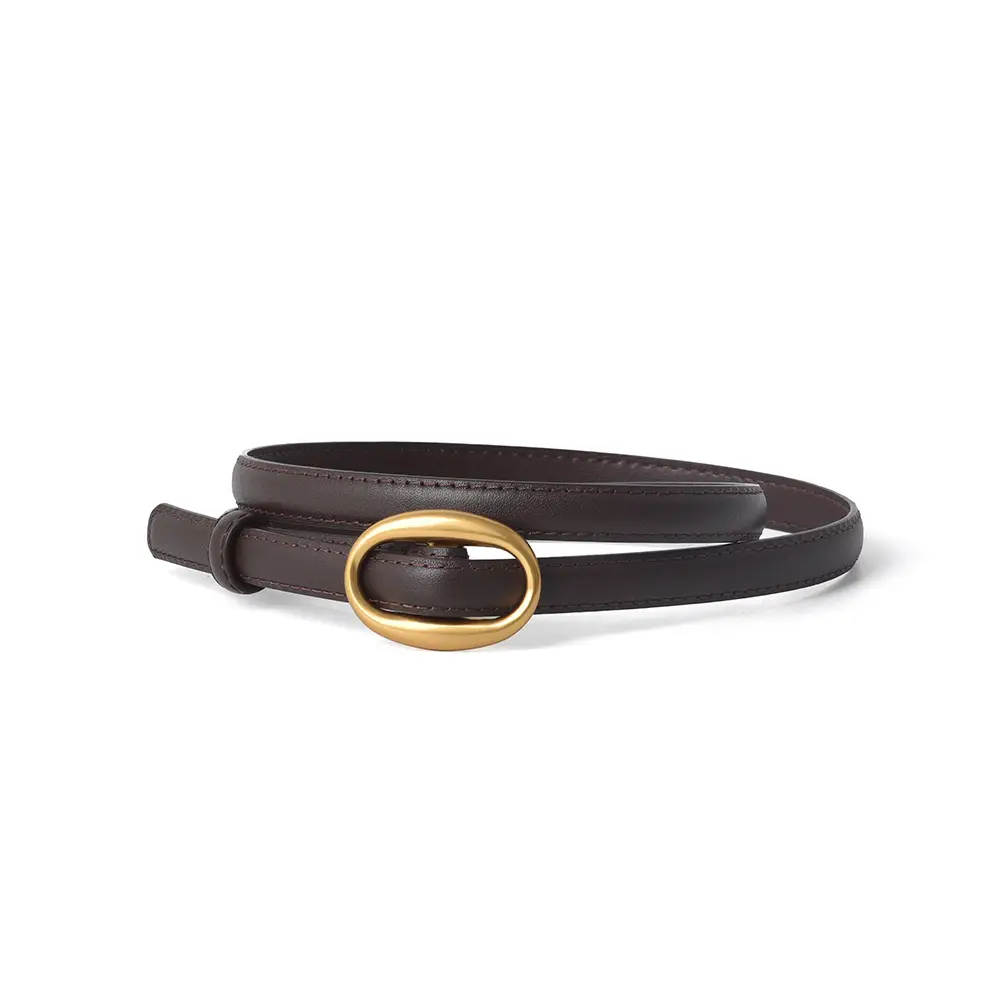 Women's Black Genuine Leather Belt with Gold Buckle
