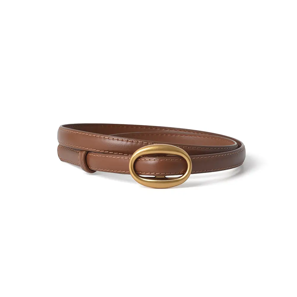 Women's Black Genuine Leather Belt with Gold Buckle