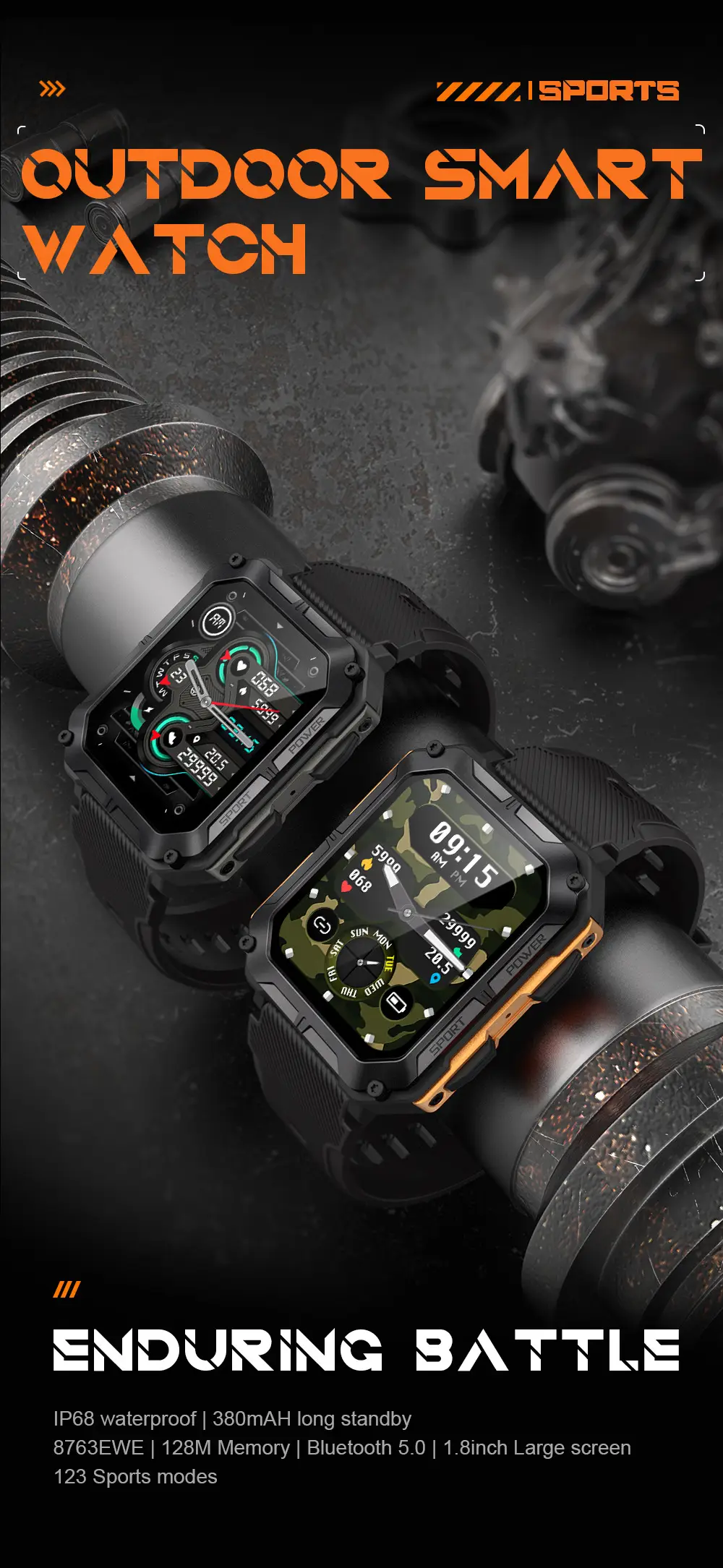 C20Pro Bluetooth Call Outdoor Rugged Sports Waterproof Pedometer Smartwatch — feature 4