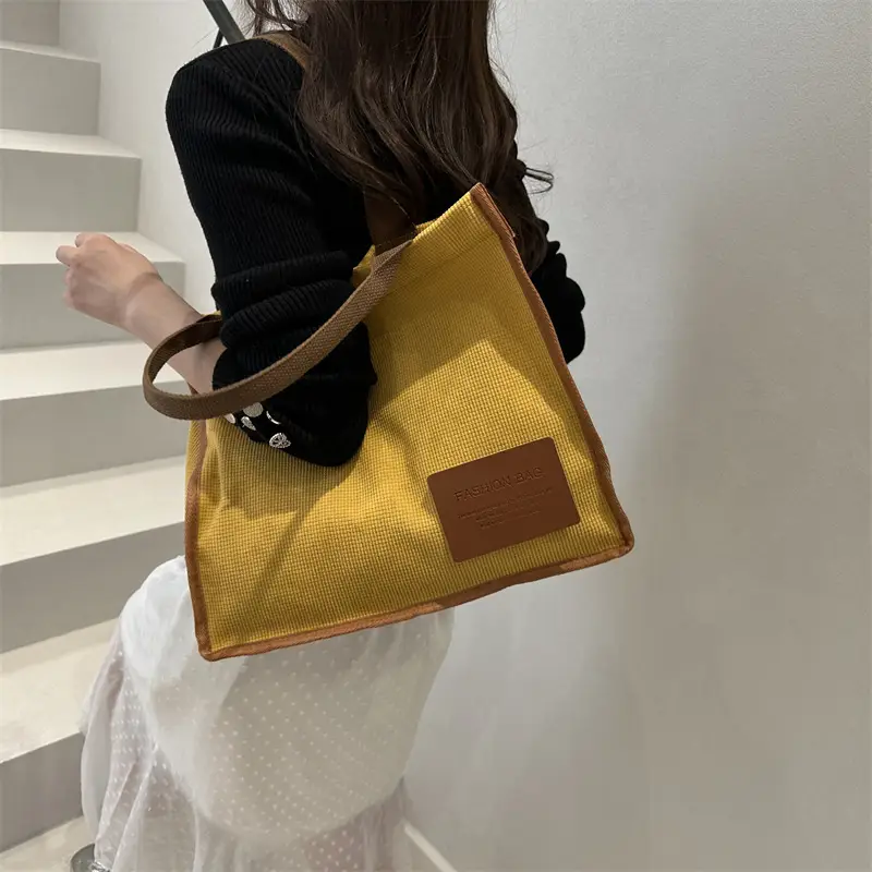 Purple Canvas Large Tote Bag with Brown Handles - Image 11