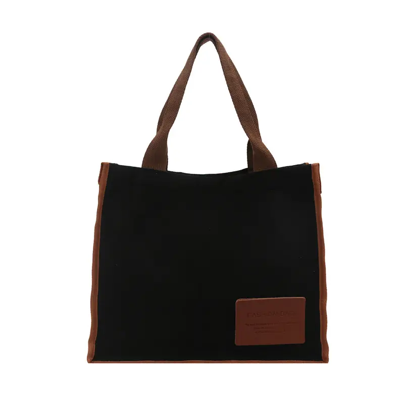 Purple Canvas Large Tote Bag with Brown Handles - Image 13