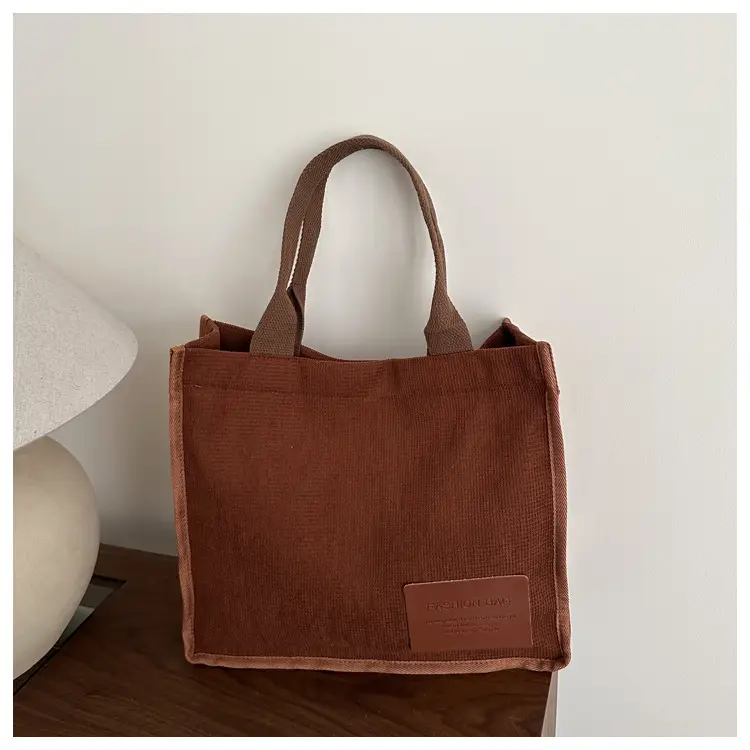 Purple Canvas Large Tote Bag with Brown Handles — feature 11
