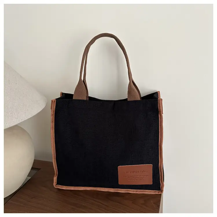 Purple Canvas Large Tote Bag with Brown Handles — feature 12