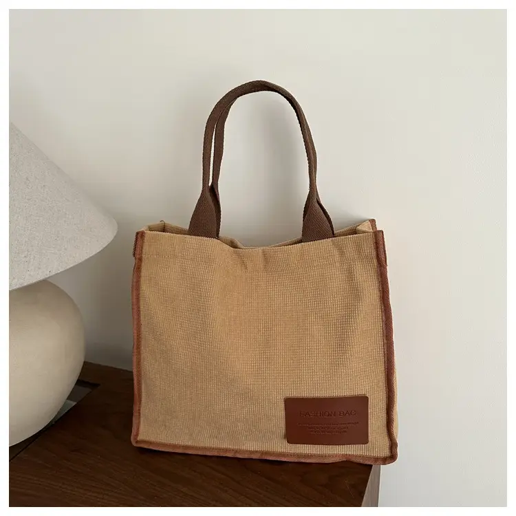 Purple Canvas Large Tote Bag with Brown Handles — feature 13