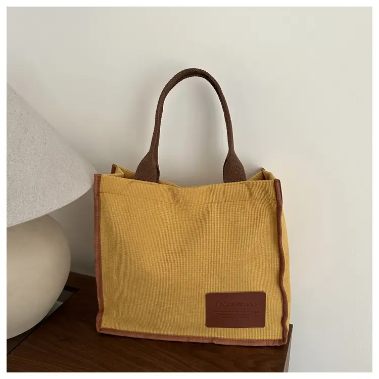 Purple Canvas Large Tote Bag with Brown Handles — feature 14