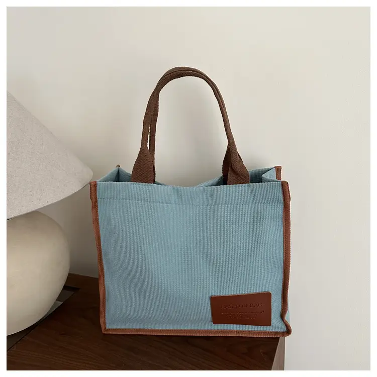 Purple Canvas Large Tote Bag with Brown Handles — feature 15