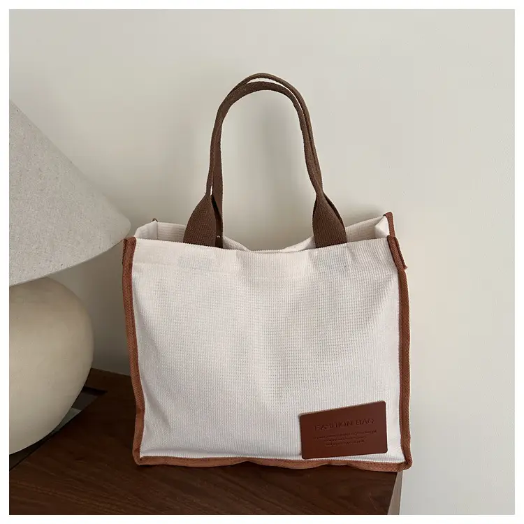 Purple Canvas Large Tote Bag with Brown Handles — feature 16