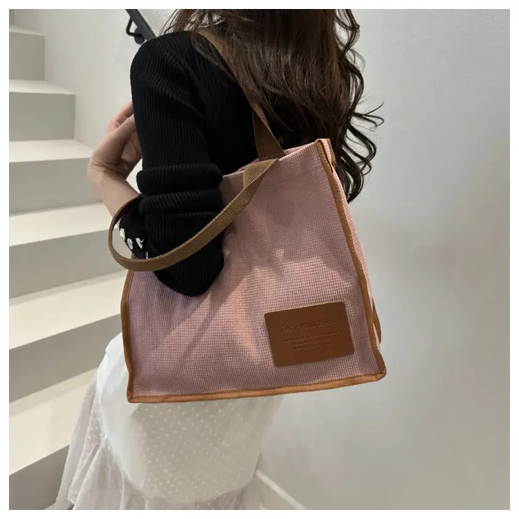Purple Canvas Large Tote Bag with Brown Handles — feature 28
