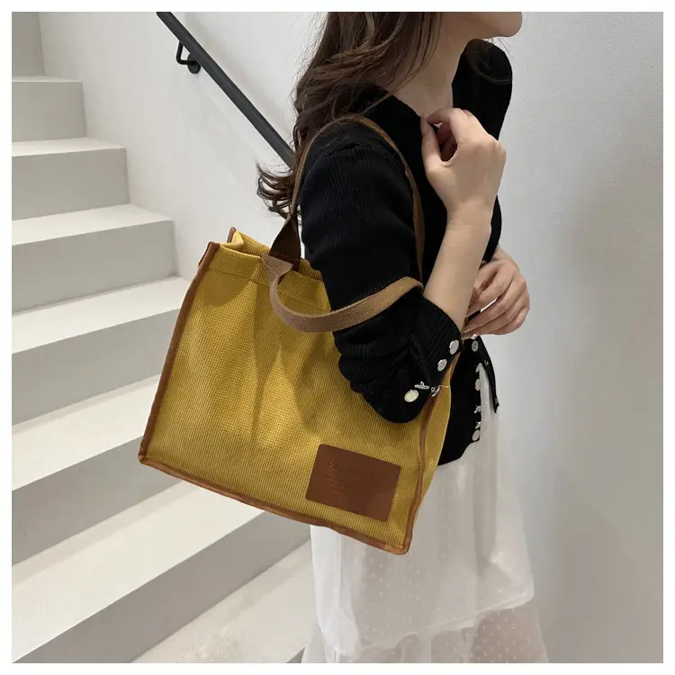 Purple Canvas Large Tote Bag with Brown Handles — feature 32