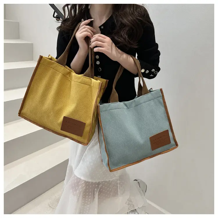 Purple Canvas Large Tote Bag with Brown Handles — feature 33