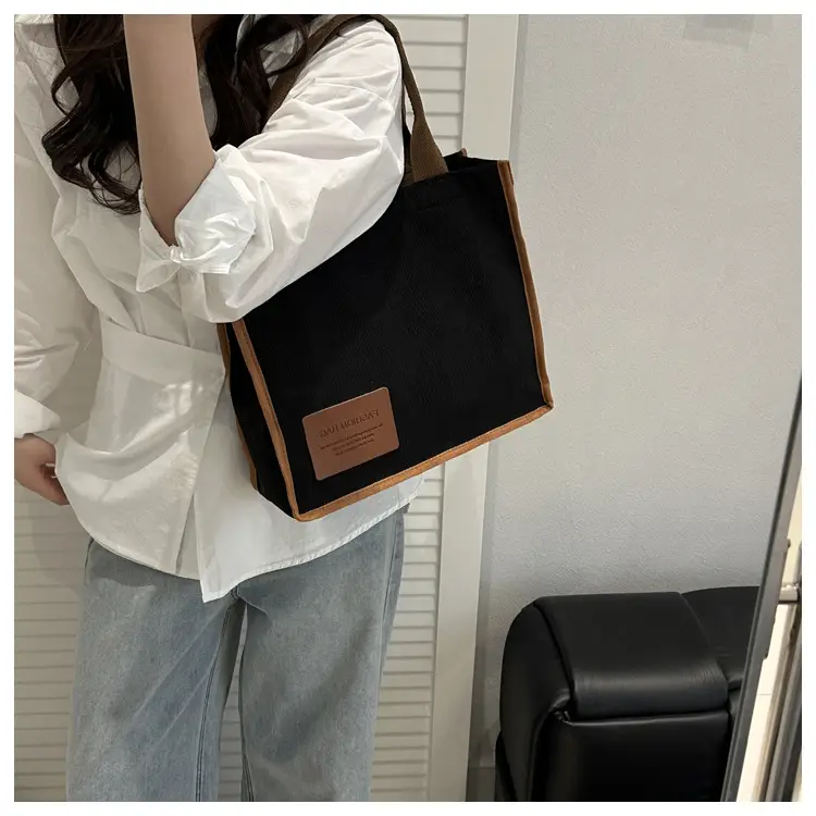 Purple Canvas Large Tote Bag with Brown Handles — feature 39