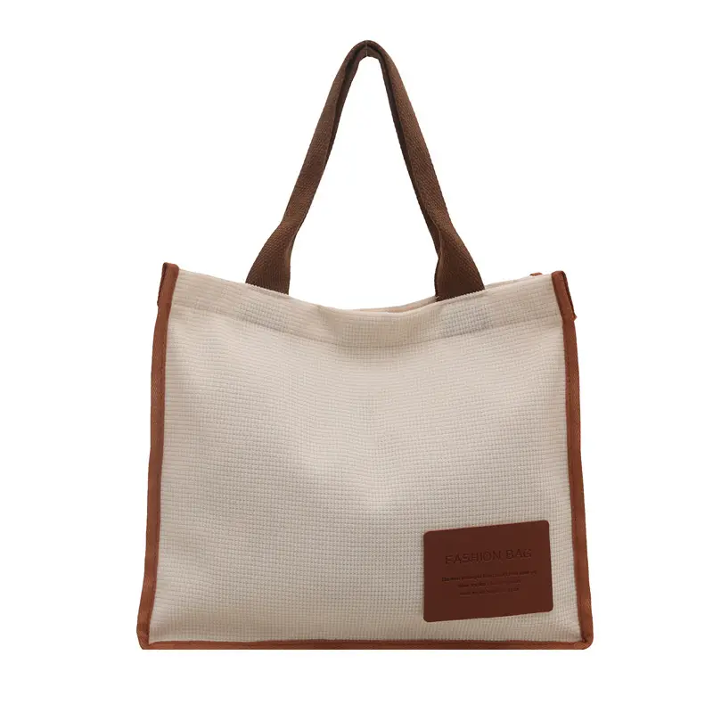 Purple Canvas Large Tote Bag with Brown Handles - Image 2