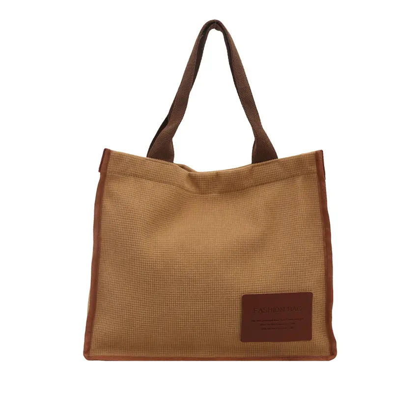 Purple Canvas Large Tote Bag with Brown Handles - Image 3