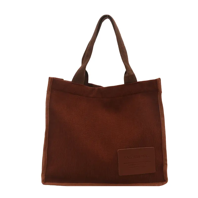 Purple Canvas Large Tote Bag with Brown Handles - Image 4
