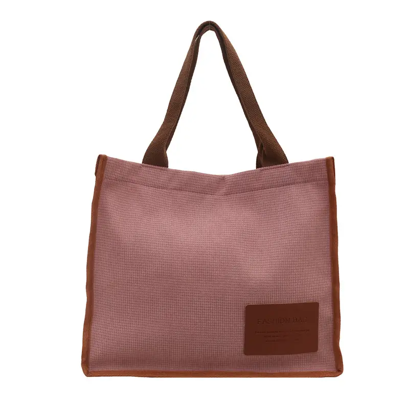 Purple Canvas Large Tote Bag with Brown Handles - Image 5