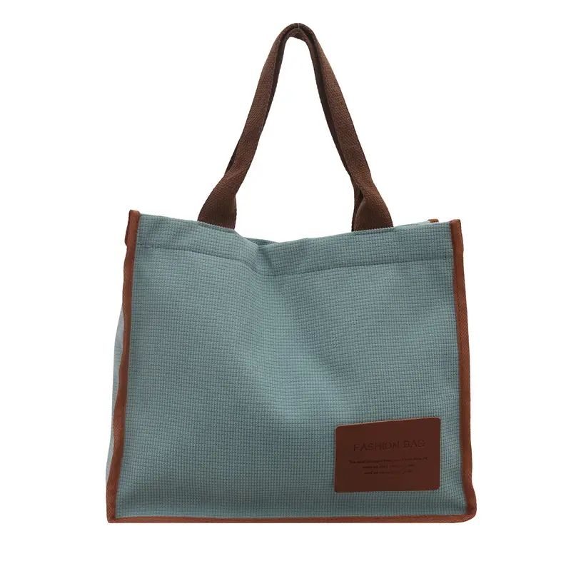 Purple Canvas Large Tote Bag with Brown Handles - Image 6